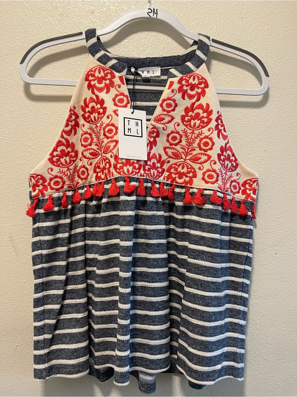 THML Navy Striped Tank with Red Floral Embroidery - Picture 5 of 5